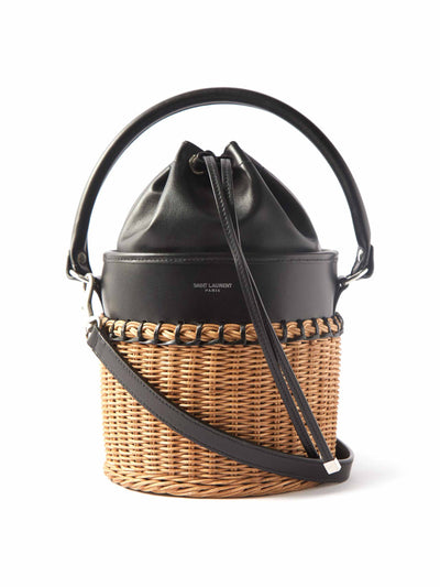 Saint Laurent Leather and wicker bucket bag at Collagerie