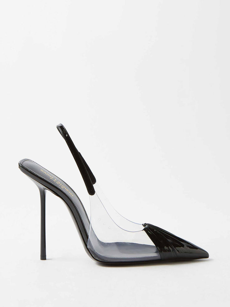 Black and transparent slingback heels
