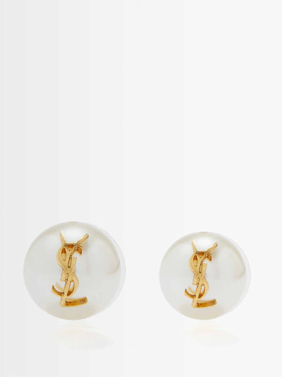 Saint Laurent Mismatched pearl earrings at Collagerie