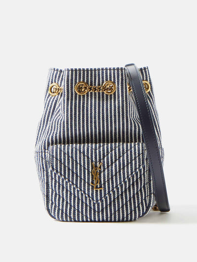 Saint laurent Denim stripe bucket bag at Collagerie