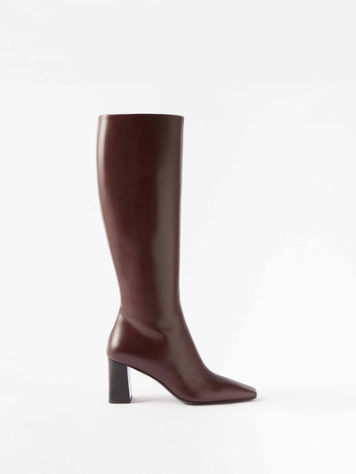 The Row Square toe leather boots at Collagerie