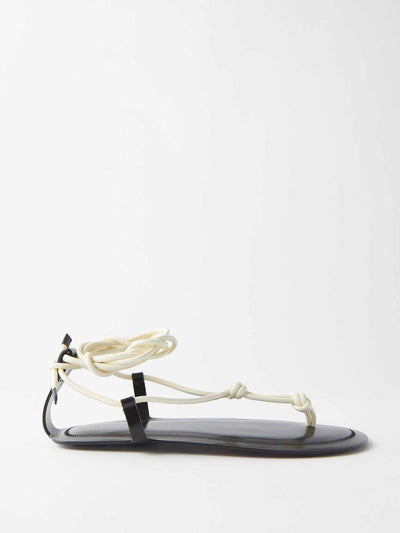 The Row Black and white knot leather wraparound-strap sandals at Collagerie
