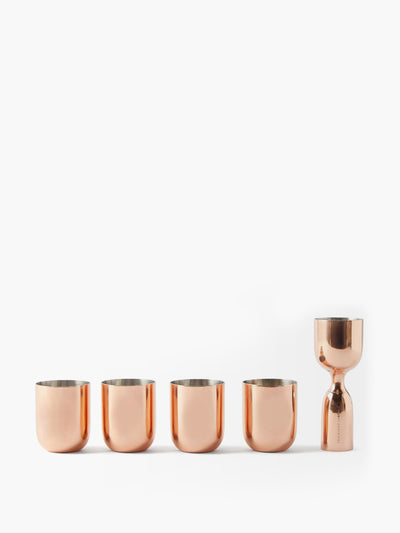 Tom Dixon Steel shot glasses and jigger (set of 4) at Collagerie