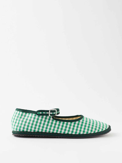 Vibi Venezia Green gingham mary jane flats at Collagerie