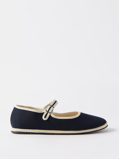 Vibi Venezia Blanket-stitched cotton-canvas navy flats at Collagerie