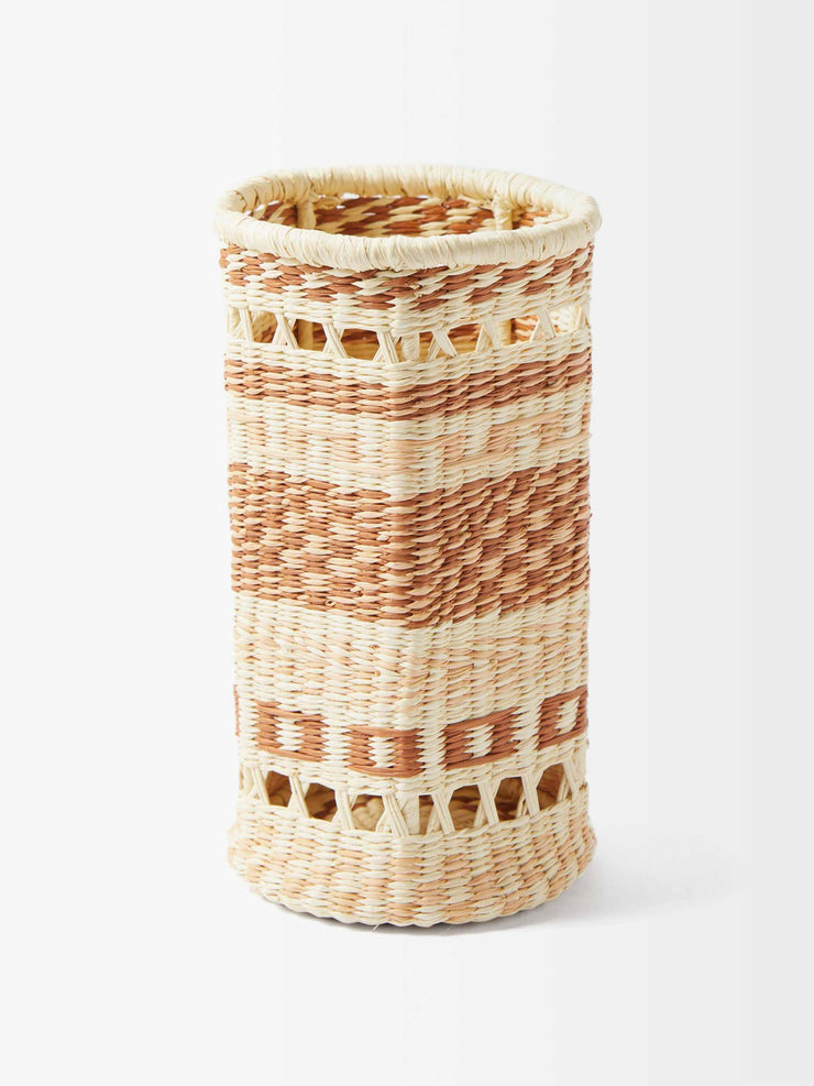Striped straw vase
