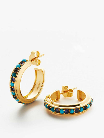 Missoma Blue and gold gemstone medium hoop earrings at Collagerie