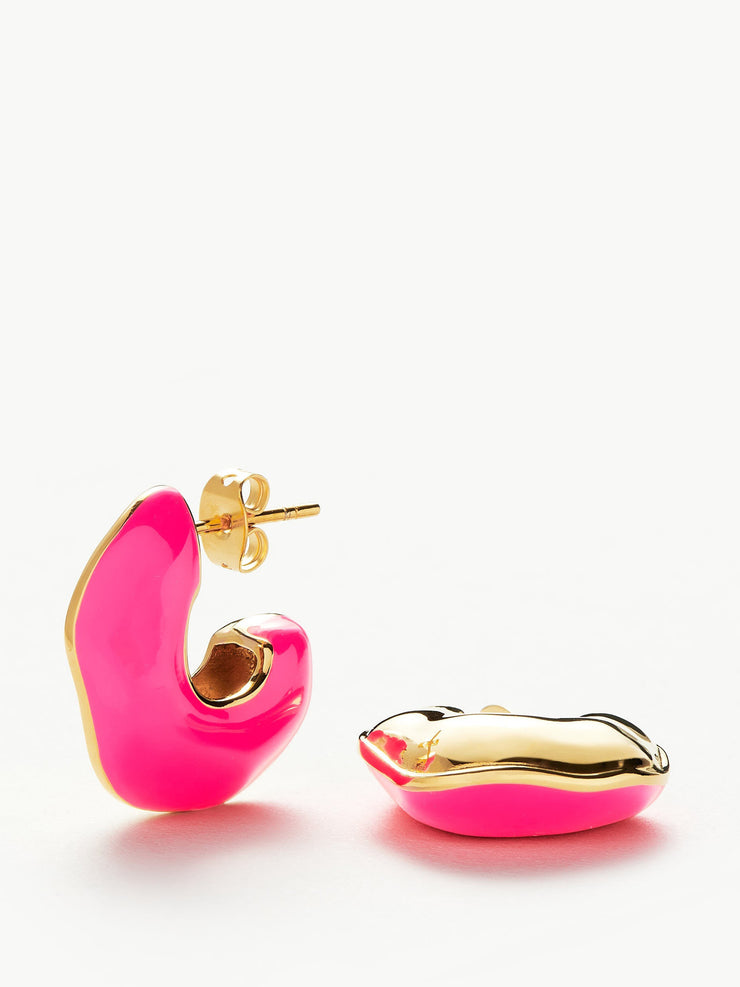 Hot pink and gold-plated Squiggle Chubby earrings