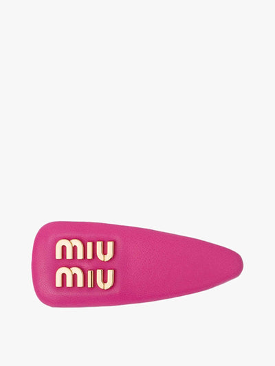 Miu Miu Fuchsia leather hair clip at Collagerie