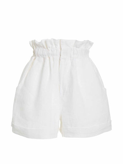 posse White paperbag linen shorts at Collagerie