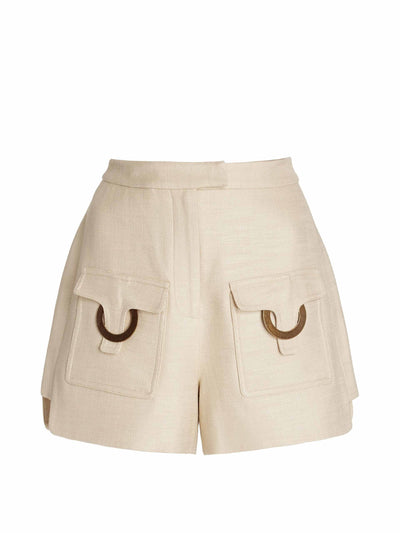 Alexis Beige woven safari shorts at Collagerie