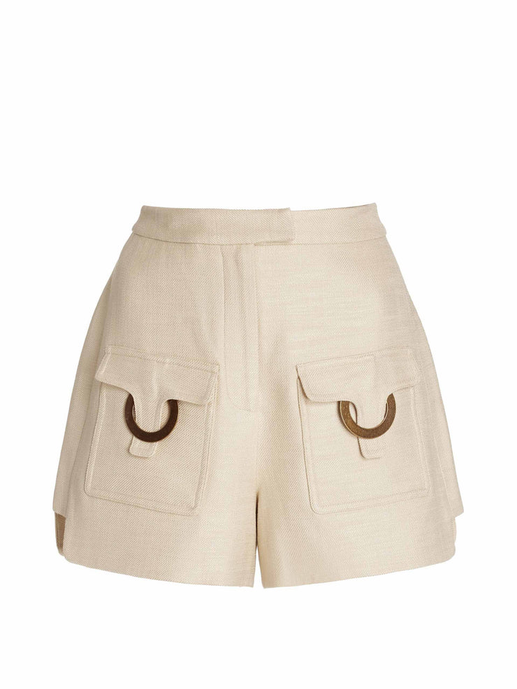 Beige woven safari shorts