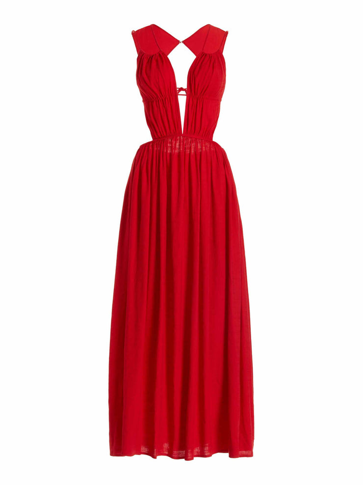 Red linen-blend maxi dress