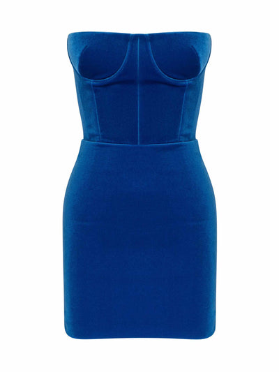 Alex Perry Blue velvet mini dress at Collagerie