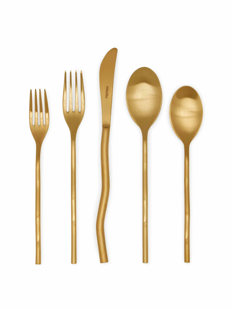 Squiggle 5 piece cutlery set in matte gold