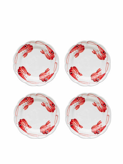 Solimene Art for Moda Domus Set of 4 hand painted shrimp plates at Collagerie