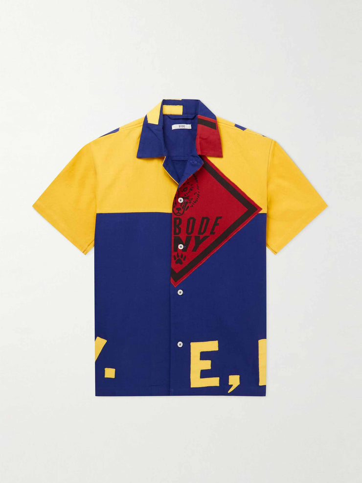 Blue and yellow patchwork shirt