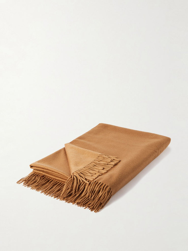Fringed embroidered cashmere throw