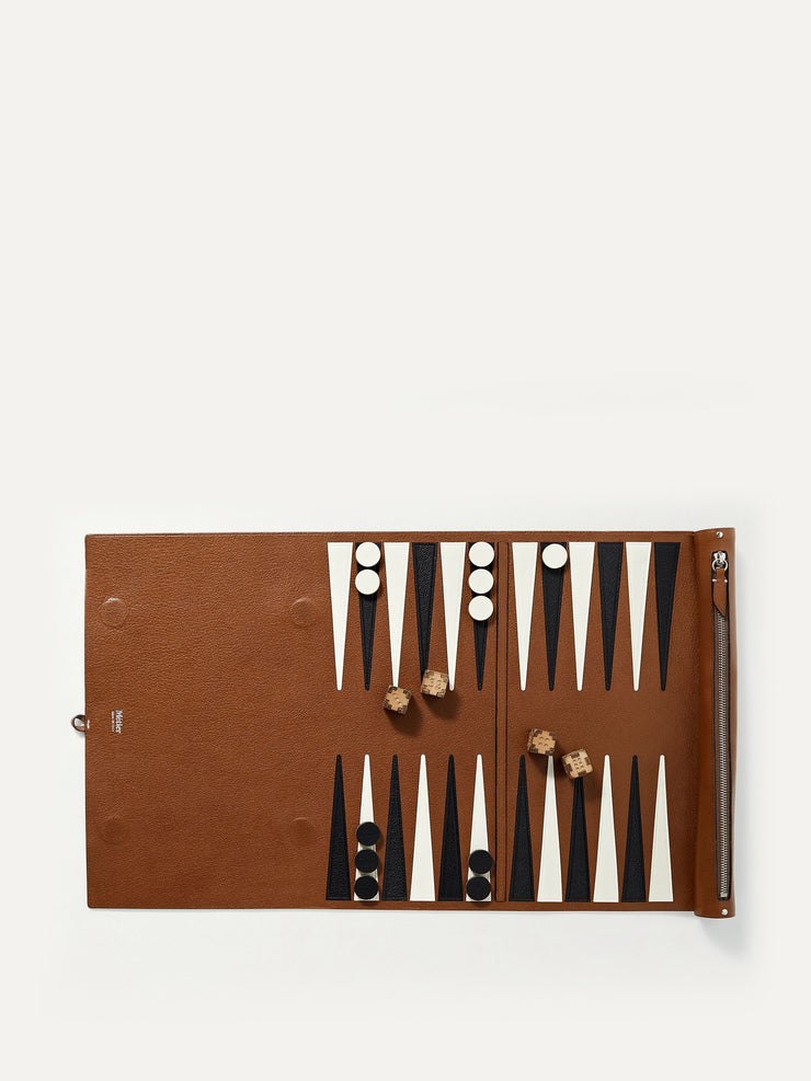 Full-grain leather backgammon set
