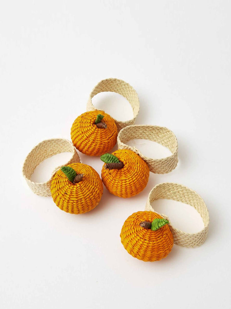 Raffia orange napkin holders (set of 4)