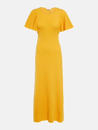 Chloé Ribbed-knit yellow maxi dress at Collagerie