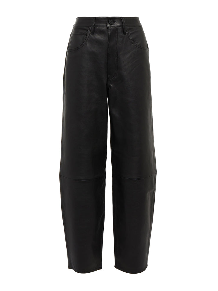 Black leather wide-leg trousers