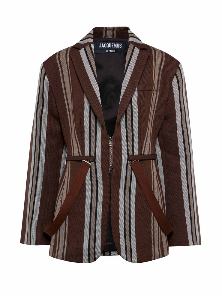 Striped cotton-blend blazer