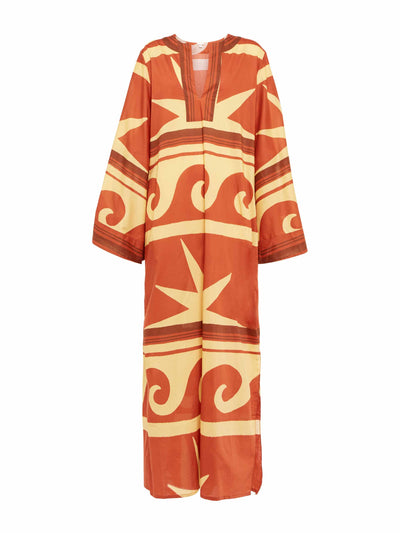 Johanna Ortiz Orange and beige kaftan cover-up at Collagerie