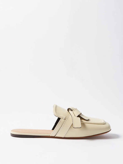 Loewe White leather backless loafers at Collagerie
