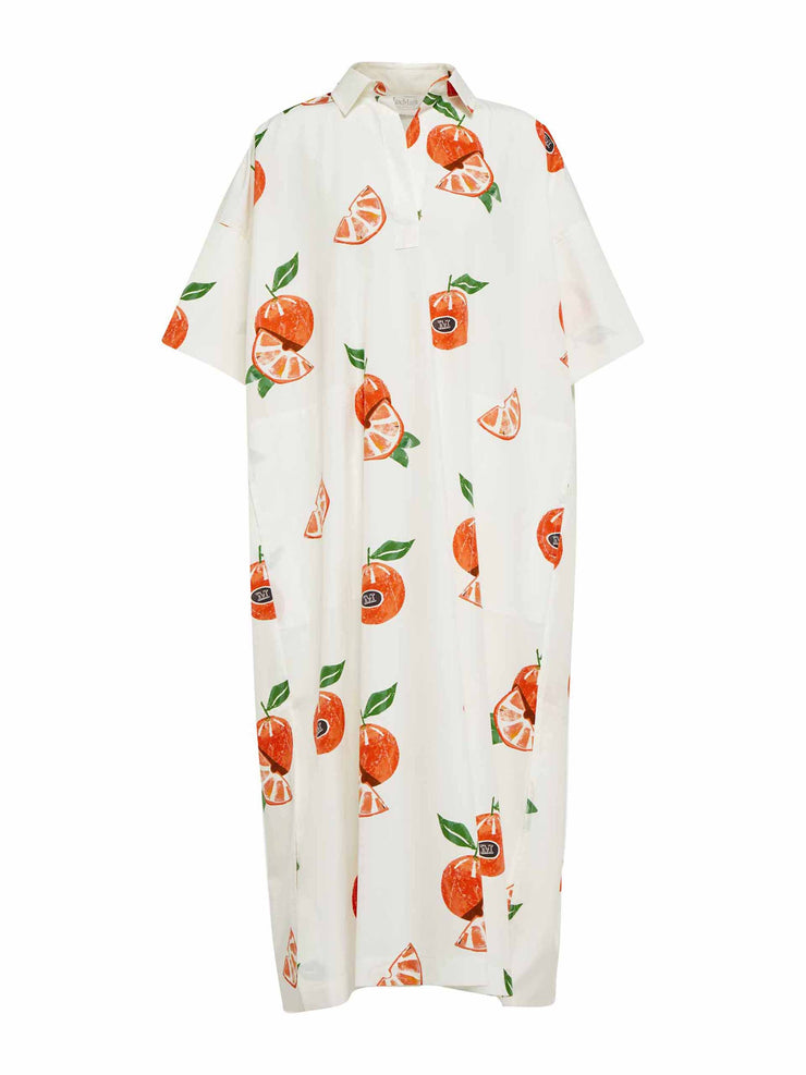 Orange-print cotton midi shirt dress