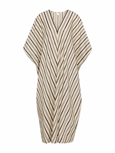 Max Mara Black and white striped linen blend kaftan at Collagerie