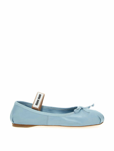 Miu Miu Blue leather ballet flats at Collagerie