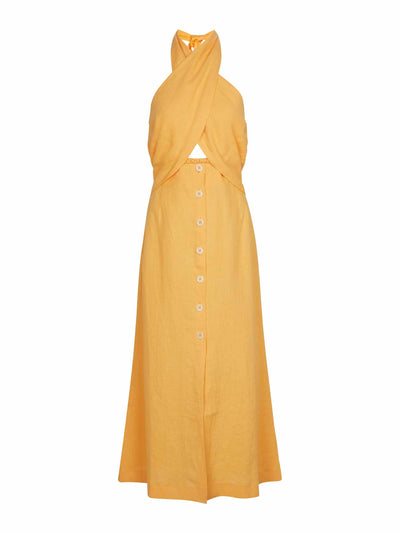 Nanushka Yellow linen halter-neck midi dress at Collagerie