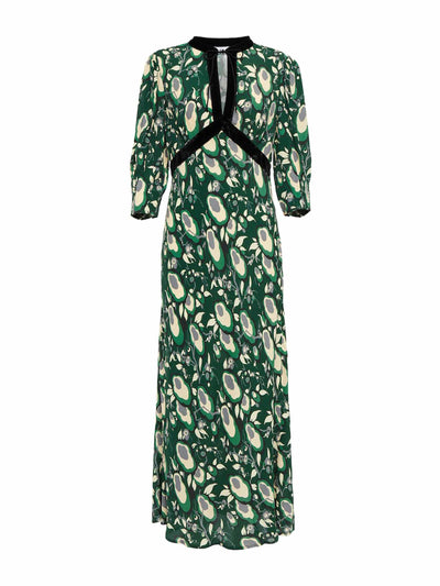 Rixo Green and white printed dress at Collagerie