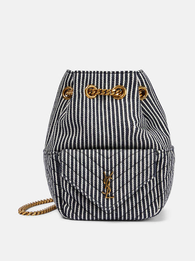 Saint Laurent Blue and white striped denim bucket bag at Collagerie