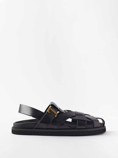 Tod's Black woven leather sandals at Collagerie