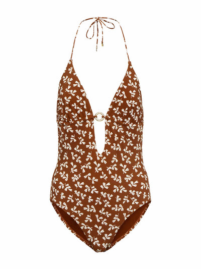 Tory Burch Brown and white printed swimsuit at Collagerie