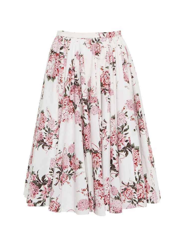 Floral cotton poplin midi skirt
