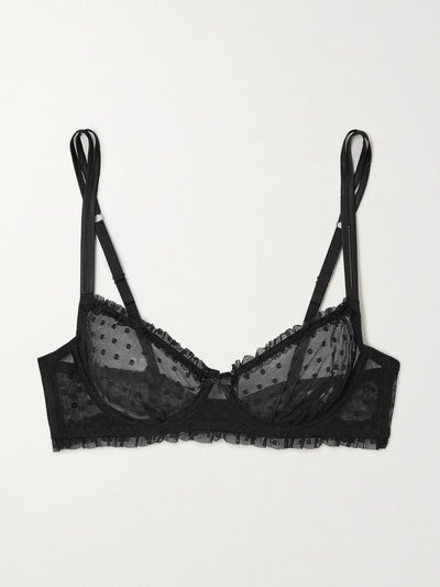 Coco De Mer Black ruffled polka-dot underwired balconette bra at Collagerie