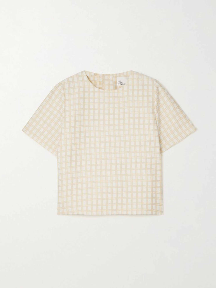 White and yellow checked top