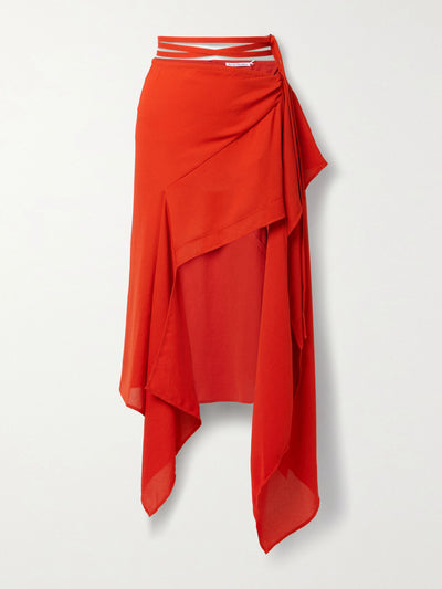 Acne Studios Red asymmetric midi skirt at Collagerie