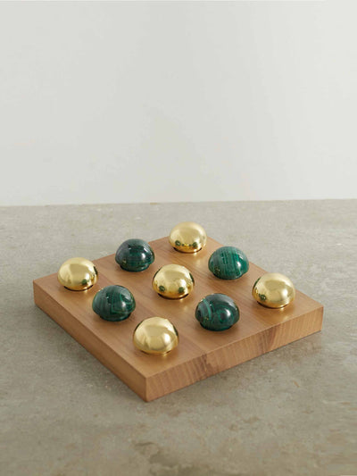 Aerin Malachite, brass and ashwood tic-tac-toe set at Collagerie