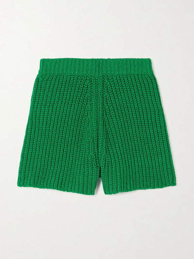 Alanui Green ribbed cotton shorts at Collagerie