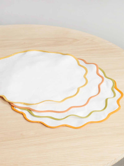 Angela Wickstead Chiara set of four scalloped embroidered linen placemats at Collagerie