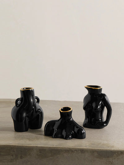 Anissa Kermiche Black gold-plated earthenware body vase set at Collagerie