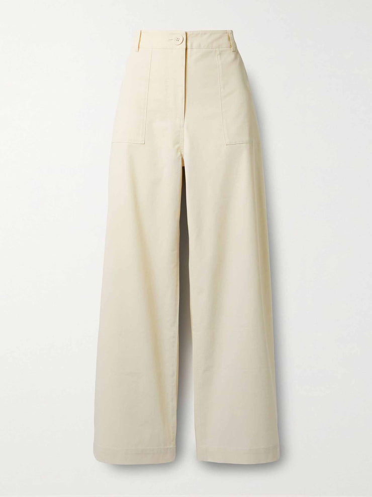 Cotton-blend twill wide-leg pants