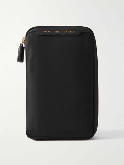 Anya Hindmarch Leather-trimmed ECONYL pencil case with coloured pencils at Collagerie