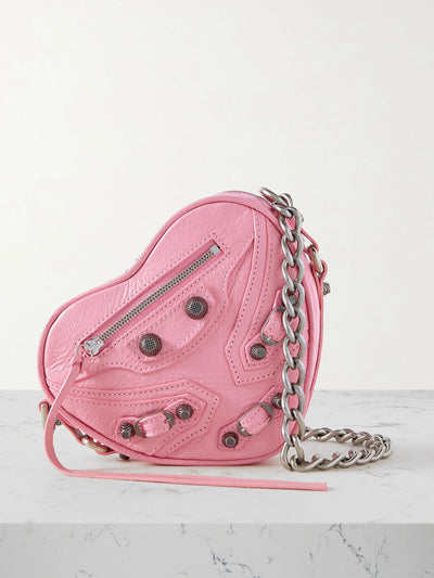 Balenciaga Heart mini studded crinkled-leather shoulder bag at Collagerie