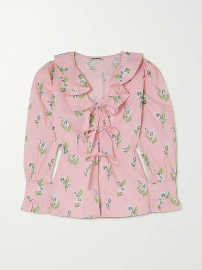 Batsheva Floral ruffled tie-front blouse at Collagerie