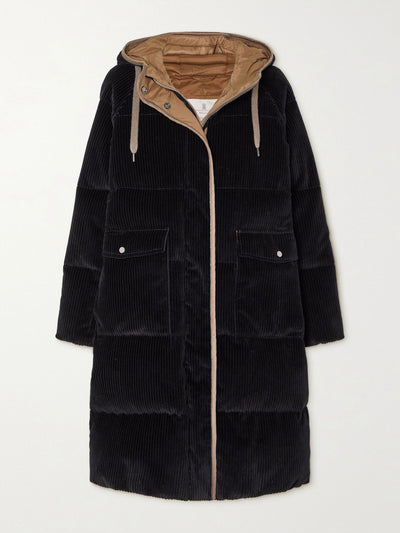 Brunello Cucinelli Hooded quilted cashmere-corduroy down coat at Collagerie